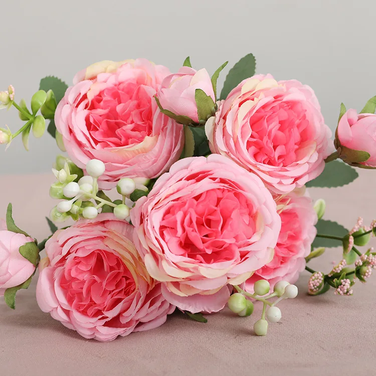 Sztuczny Jedwab Fałszywe Kwiaty Hortensji Bukiet Ślubny Dekoracja Różowy Kwiat Róży Kwiat Winorośli Wystrój Domu Flores Artificiales