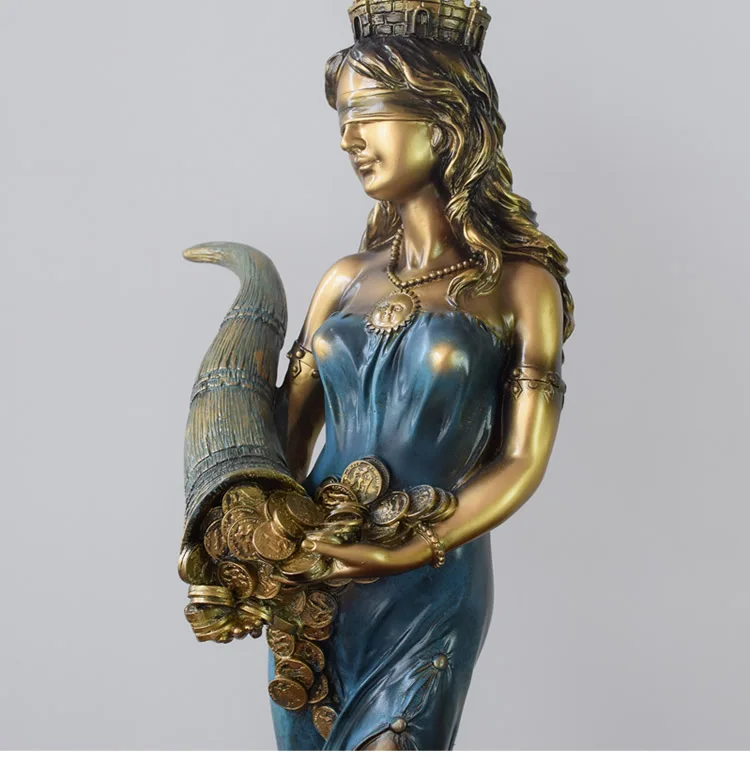 Posąg Fortuny z zawiązanymi oczami - religia starożytnej rzymska Rzeźba Bogini Szczęścia i Powodzenia z wirtualną zimnej brąz