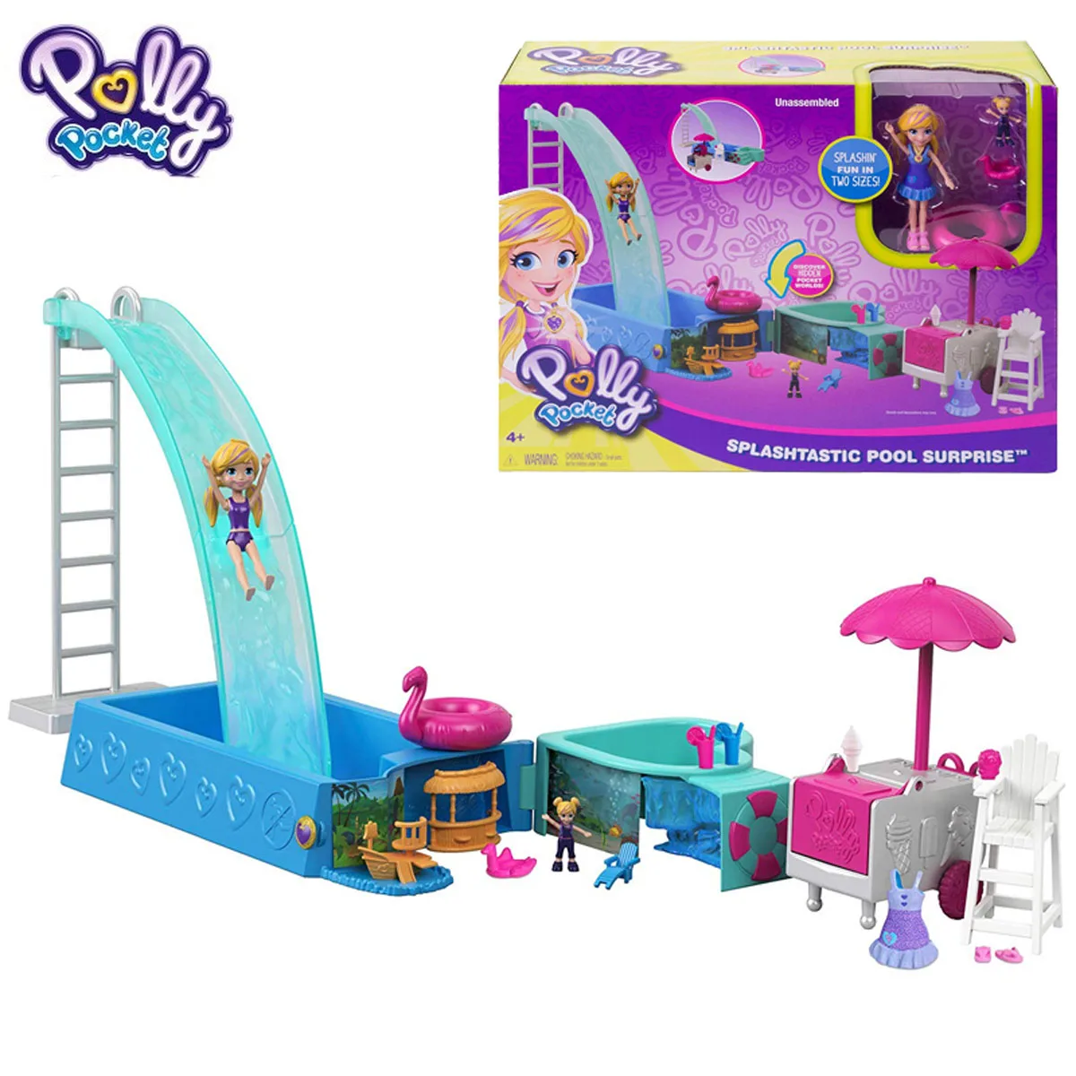 Polly Pocket Mini Doll Pool Party Set SPLASHTASTIC Pool Surprise FTP75 Active Doll Playset Prezent na Urodziny dla Dziewczynek, Zabawki dla Dzieci
