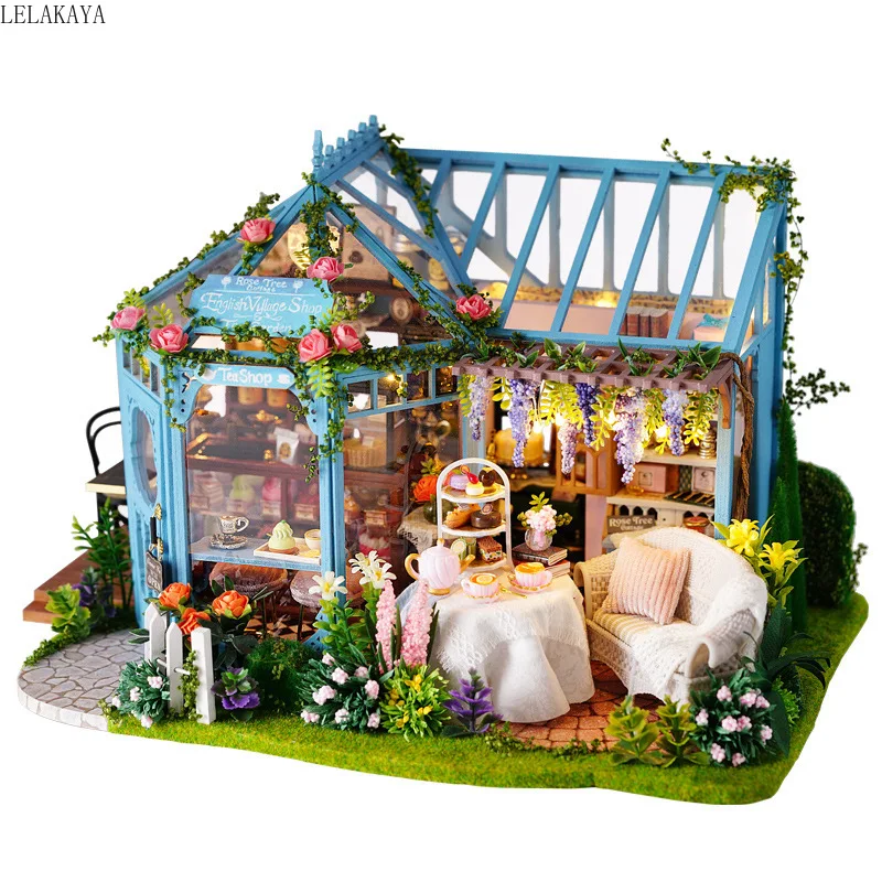 Handmade DIY Dom dla Lalek Drewniany Miniaturowe Meble Zestaw Z Obudową Muzyka LED Zebrać Różaniec Zabawki Dla Dzieci Prezent na boże Narodzenie
