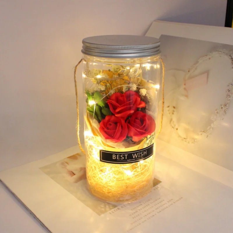 Wieczny Kwiat Nieśmiertelne Mydło Rosa LED Mydło Kwiat Plastikowe Butelki Ślub Sztuczny Kwiat Walentynki Dzień Matki Prezent NOWY