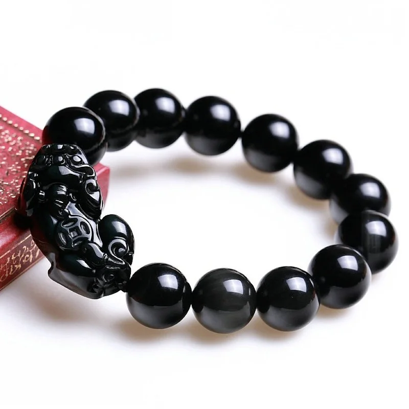 Naturalny Obsydian Feng Shui Pixiu Bransoletka Szczęśliwe Kamienie Przynoszą Szczęście Bransoletka Biżuteria Kobiece Akcesoria