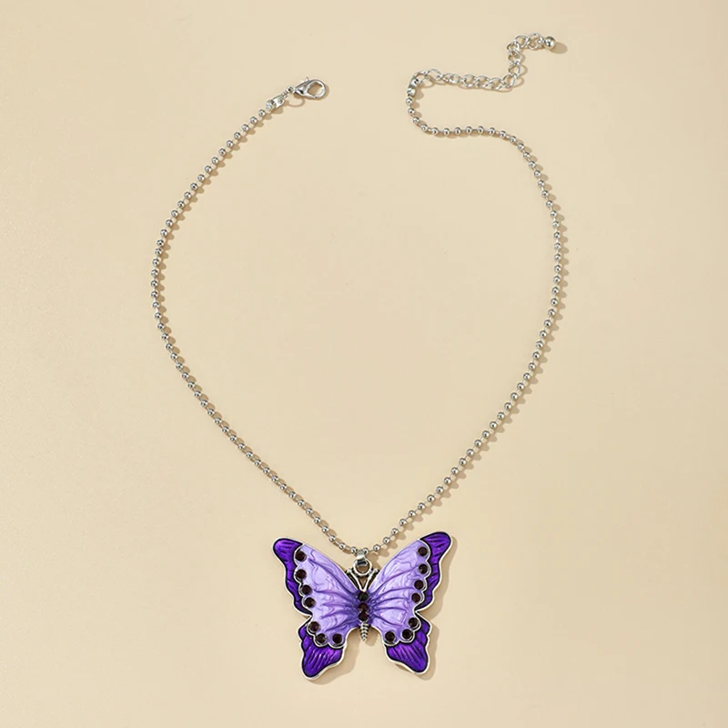 Koreański Niebieski Gradient Motyl Naszyjnik Dla Kobiet Tęczowe Motyle Wisiorek Naszyjnik Naszyjniki Biżuteria Prezent