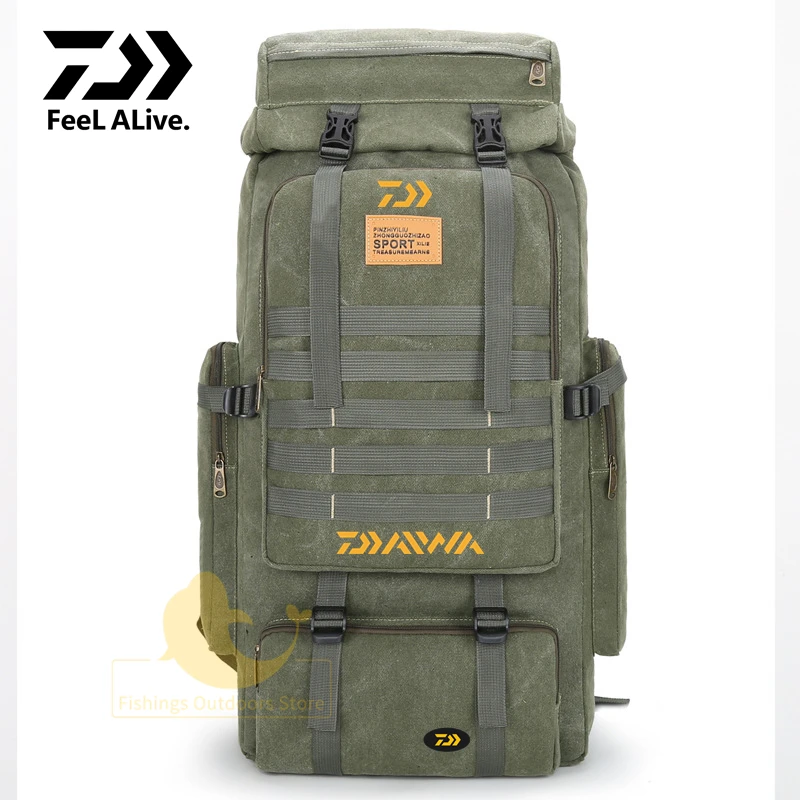 Daiwa Men/women New Fishing Backpack Canvas Backpack Large Capacity Duffel Bag 70L Plecak Outdoor Travel Wspinaczkowa torba