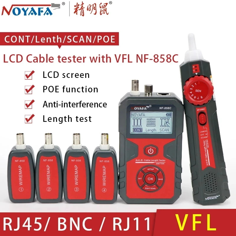 NF-858C Trace Cable Line Lokalizator Przenośny Tracker Przewodów Cable Tester Finder Network Cable Testing BNC Measure Cable Length