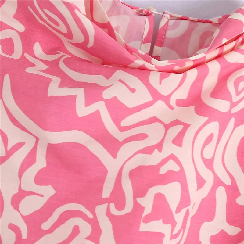 PSEEWE Za Top Woman 2021 Pink Print Crop Top Dla kobiet Bluzka Wzór Powiązane Z Długim Rękawem Bluzka Damska Oparcie Otwieranie Eleganckie Letnie Bluzki