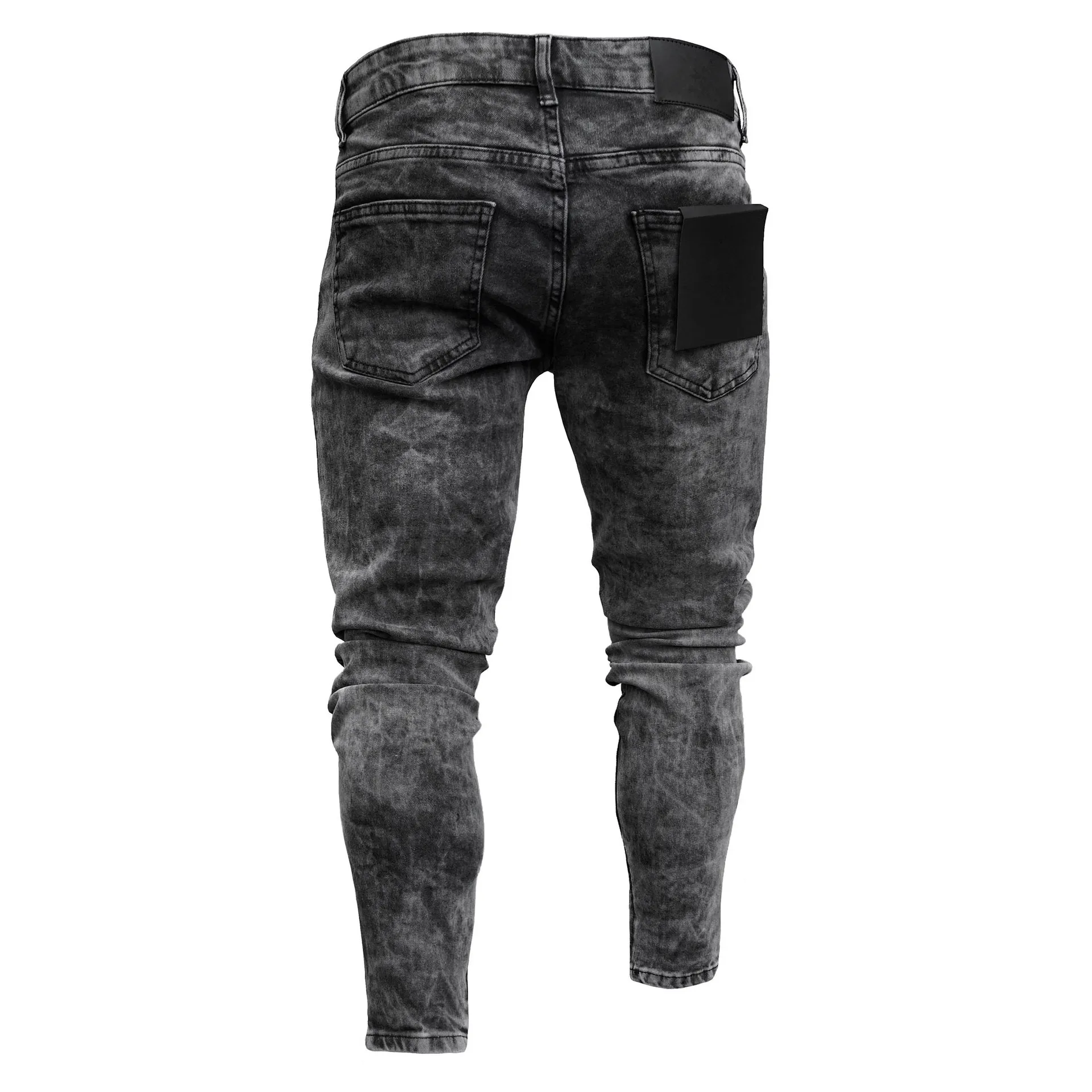 Mężczyźni Podarte Wąskie Dżinsy Cienkie Elastyczne Spodnie Czarny szary uliczny Hip-hop Lokomotywa Otwór Denim Spodnie Ołówek Spodnie Jeans Męskie