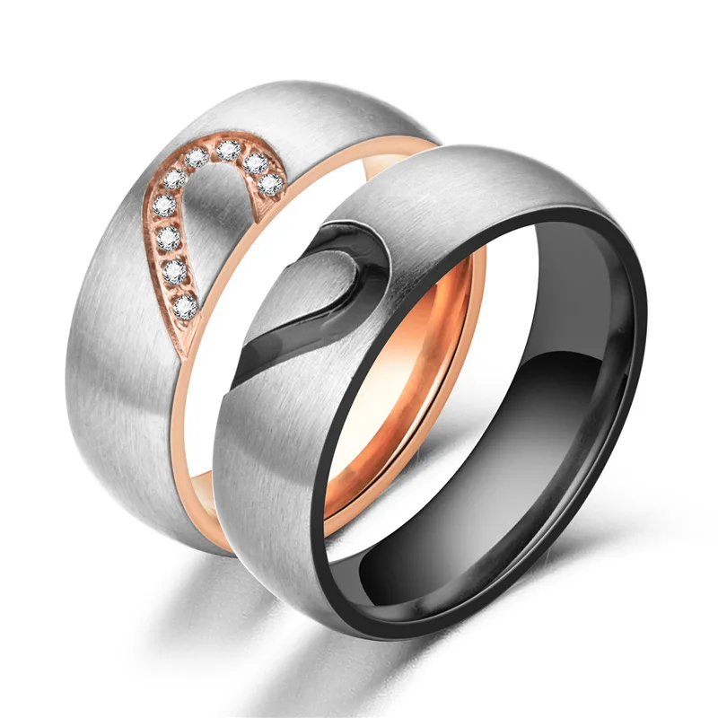 Moda biżuteria prosty 6 mm połówka brzoskwini serca pierścionek z brylantem w kształcie serca pary mężczyzn i kobiet romantyczny pierścionek zaręczynowy