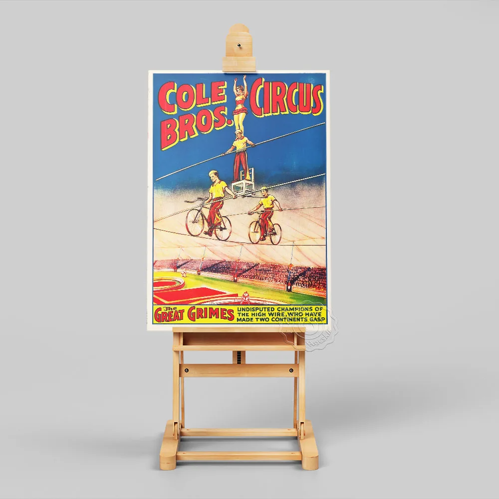 Cyrk Plakat: Oryginalny Plakat Cyrkowy Braci Cole, Wielki Grimes Na Wysokiej Drutu Malarstwa Ściennego, Vintage Uchwyt Sztuka, Pomysły Na Prezenty