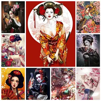 5D DIY Japanese Geisha Beauty Diamond Art Painting Cross Stitch Kimono Woman Mosaic Full Square&Round Drill Haft Rzemiosła