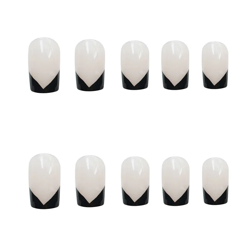 Black V French Fake Nails Wearing Nail Patch Finished Short Fake Nail 24 Pieces Nail Art Decal New Wholesale