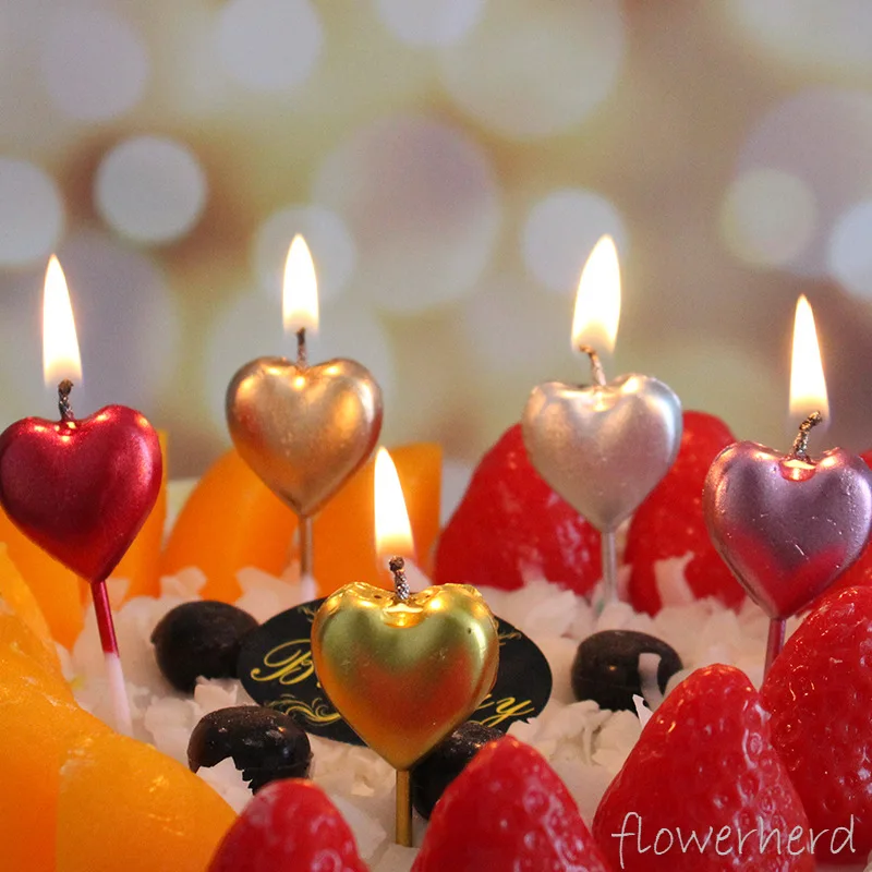 6szt W Kształcie Serca Świeca Walentynki Tort Dekoracje Party Urodziny Dzieci Ciastko Топперы Dekory Dostawy Deser Złoty