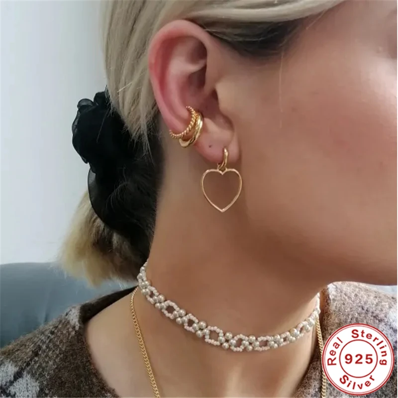 VINY Silver Jewelry 925 Kolczyki Dla Kobiet Pustą Serce Wisiorek Kropla Kolczyki Złoto/Srebro Biżuteria 2021 Trend Oorbel Diamant