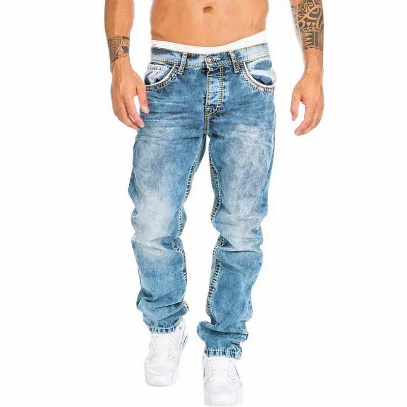 Puimentiua 2021 Nowe Dżinsy Mężczyźni Elastyczny Pas Wąskie Dżinsy Męskie moda Odcinek Podarte Spodnie Meble Ubrania Męskie Denim Jeans Niebieski