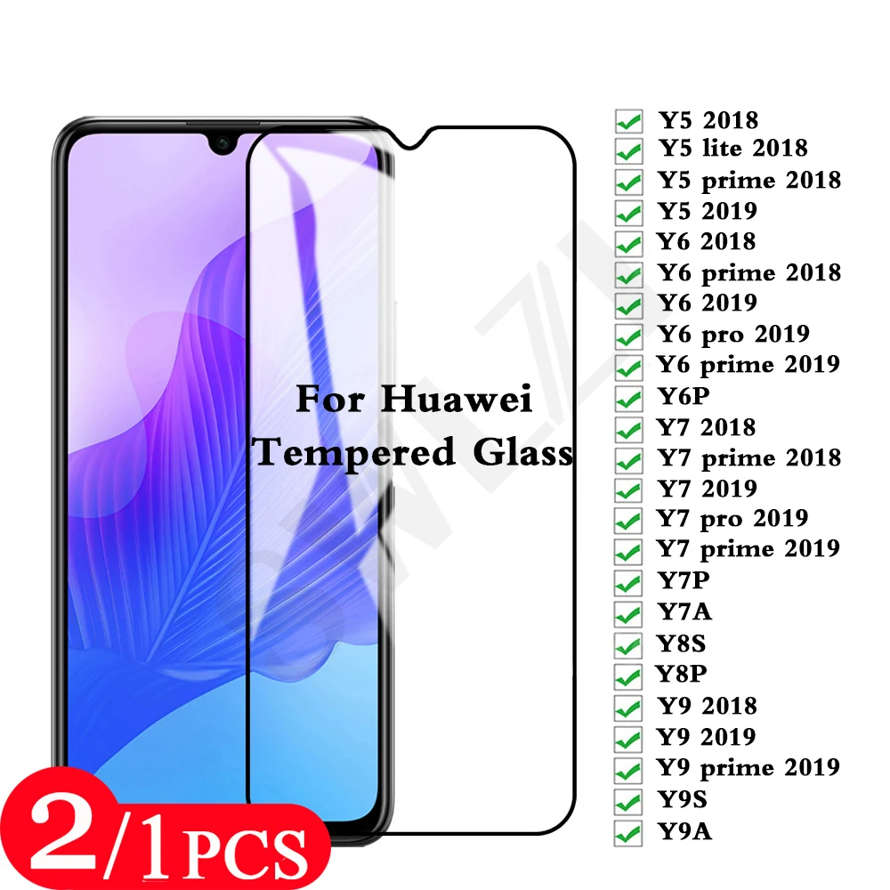2-1szt szkło hartowane 9H dla Huawei Y6 2019 Y6P Y7 pro Y7P Y7A Y8P Y8S Y9 prime Y9S Y9A Y5 lite 2018 folia ochronna dla ekranu telefonu