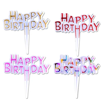 100 Szt./kpl. Plastikowe Happy Birthday Cake Topper Party Card Decor Dostawy Gorące Różne Tort Urodzinowy Deser Dekoracji