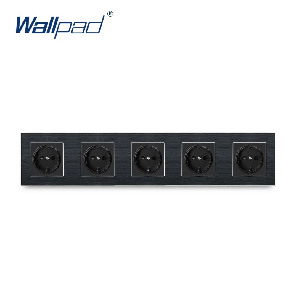5 EU Socket German Standard Wallpad Luxury Wall Outlet Satin Metal Panel 430*86mm Wall Power Outlet Schuko