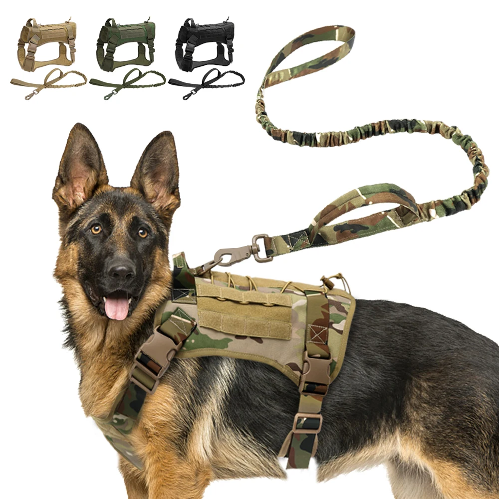 Wojskowa Taktyczna Psie Szelki K9 Roboczy Kamizelka Dla Psów Domowych Z Uchwytem Nylonowy Bungee-Smycz Prowadzący Szkolenia Dla Średnich I Dużych Psów
