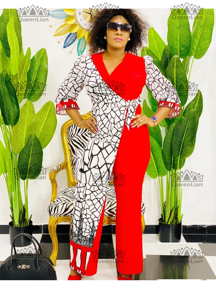 Afrykański Styl Szyfon Rękaw Odzież Dla Kobiet Modny Design Kombinezon Duży Elastyczny Kostium Dla Pani(LT08#)