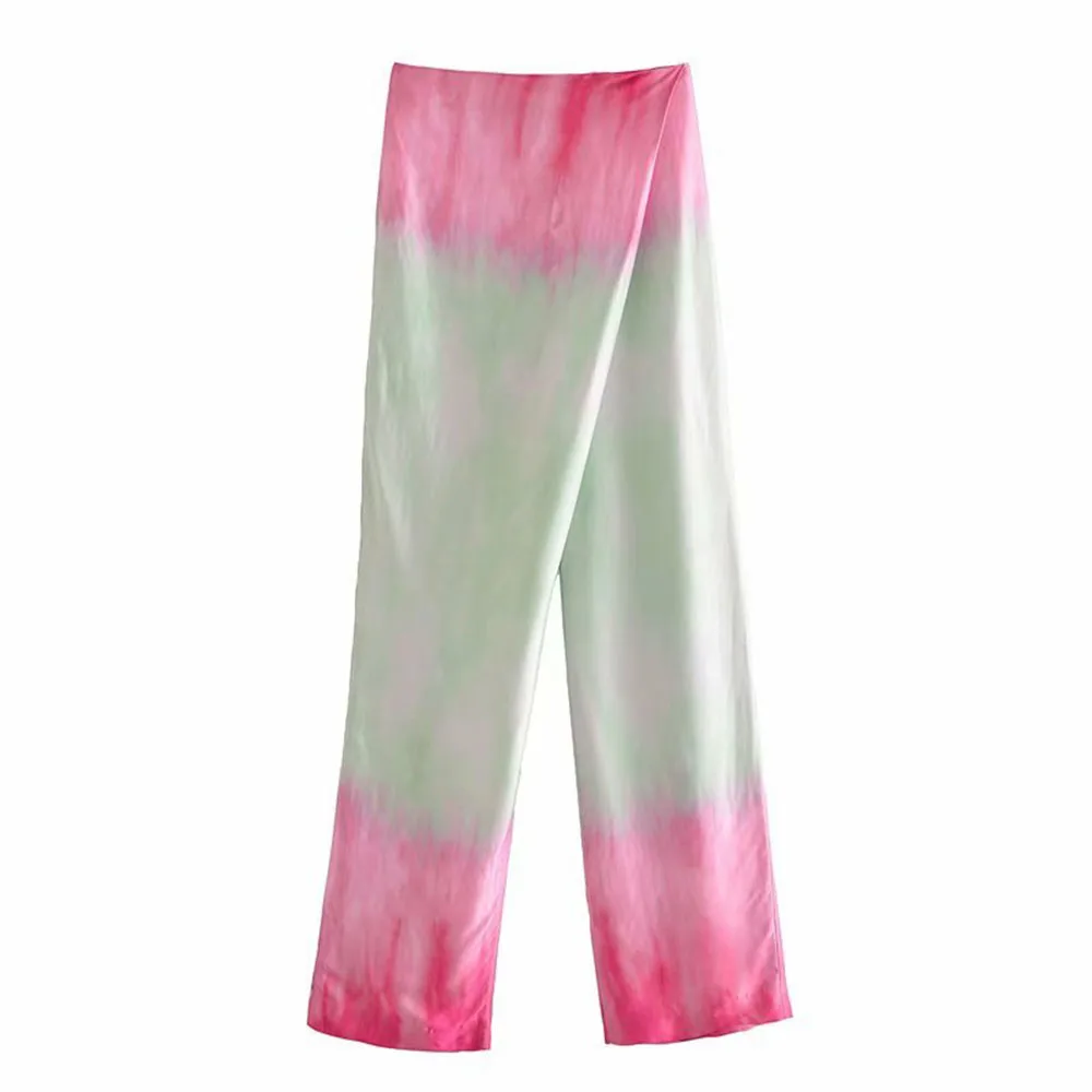 Za Women 2021 Chic Fashion Tie-dye Print Straight Pants Vintage High Waist Size Zipper Spodnie Damskie Mujer