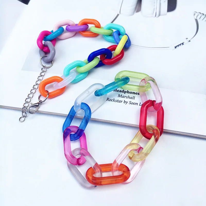 Kolorowy Tęczowy Akrylowy Ładny Ręcznie Chain Bransoletka Cukierki Kolor Geometryczny Regulowana Bransoletka dla Kobiet Dziewczyna Śmieszne Biżuteria