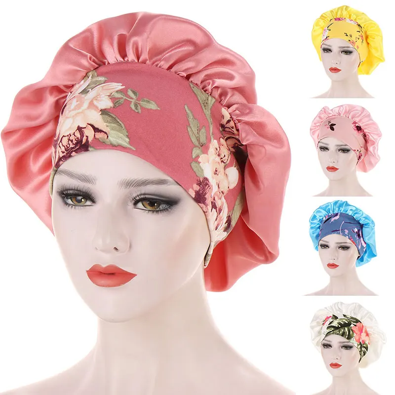 Moda Kwiatowy damskie Satynowe Spania Kapelusze Sen Cap Pielęgnacja Włosów Maska snem Dla kobiet i Mężczyzn, Unisex Czapka kaptur