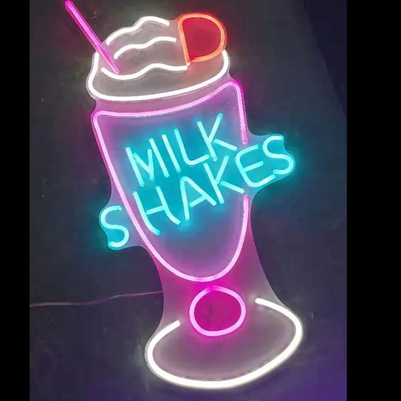 Wykonane na zamówienie, lody, koktajle Mleczne Forma led neon kryty sklep dekoracje ścienne biznes reklama logo szyld