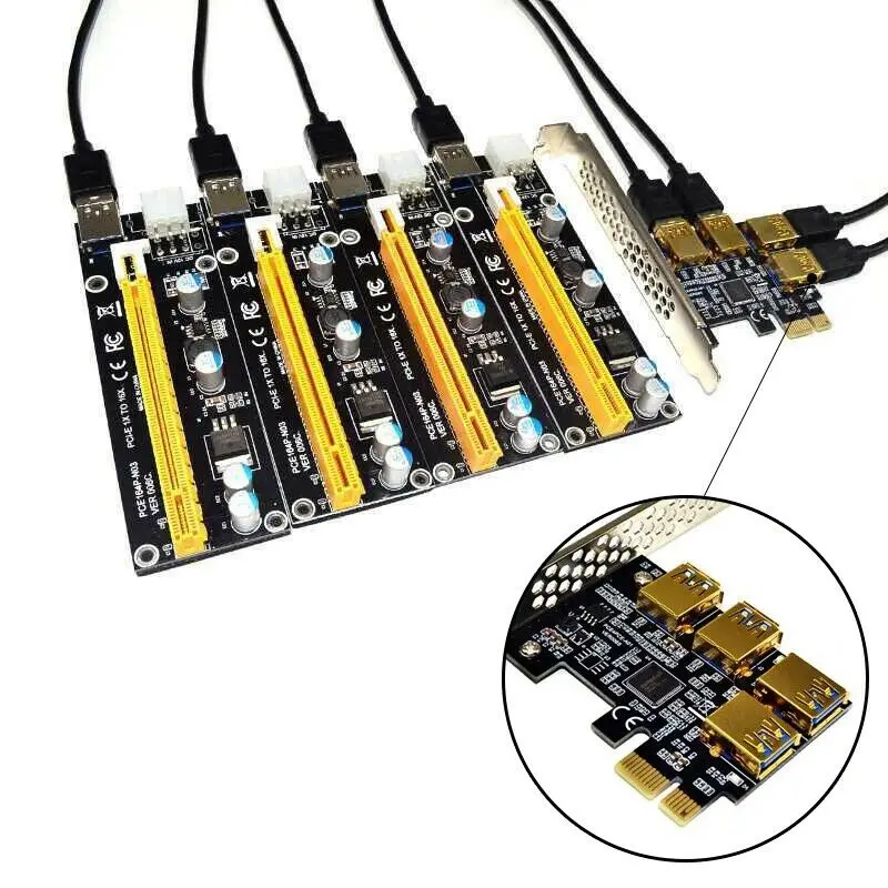 Pion USB 3.0 PCI-E Express 1x do 16x Riser Card Adapter PCIE 1 do 4 Gniazda PCIe Port Multiplier Card dla BTC Bitcoin Miner Mining
