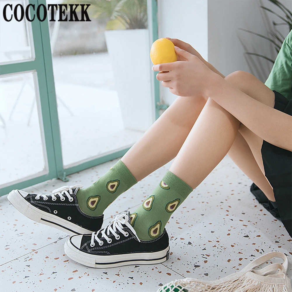 Sprzedaż Kreskówka Owoce Damskie Bawełniane Skarpetki Śmieszne Cytryna Banan Svocado Kawaii Harajuku Trend Street Creative Ladies Happy Socks