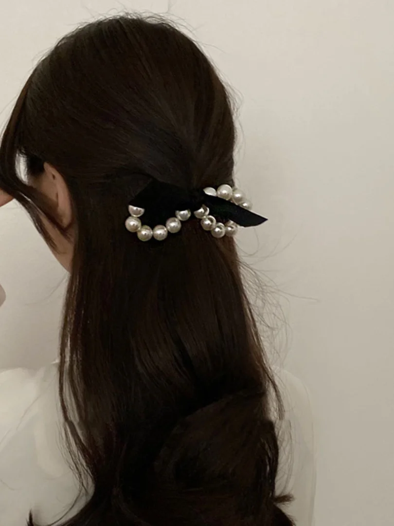 2SZT Słodkie Koreański Elastyczność Duży Łuk z Pereł Gumki do Włosów dla Kobiet Dziewczyny Włosy Krawaty Pierścień Włosów Sznur Hurtowe Akcesoria