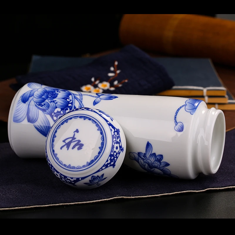 Nowy Jingdezhen ceramiczne agd termos kubek dla mężczyzn i kobiet Kubek podwójny liner niebieski i biały porcelany kubek prezent na zamówienie