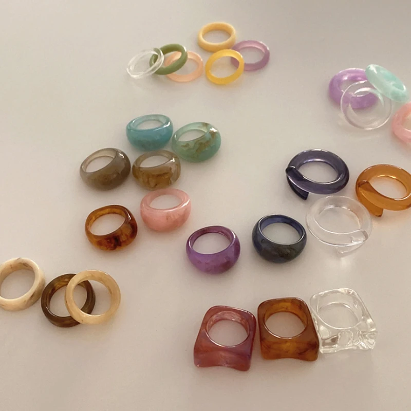 UILZ 2020 Nowego Rocznika Żywica Wielokolorowy Sektor Powierzchnia Kołowe Geometryczne Puste Pierścienie dla Kobiet Dziewczyny Delikatne Biżuteria Prezenty