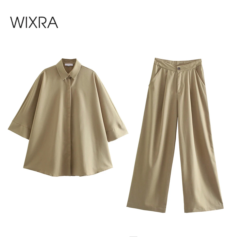 Wixra Odzież Basic Blouse Sets Lato Wiosna Twarde Temat Koszula+ Proste Spodnie Codzienne Stroje Odzież Uliczna