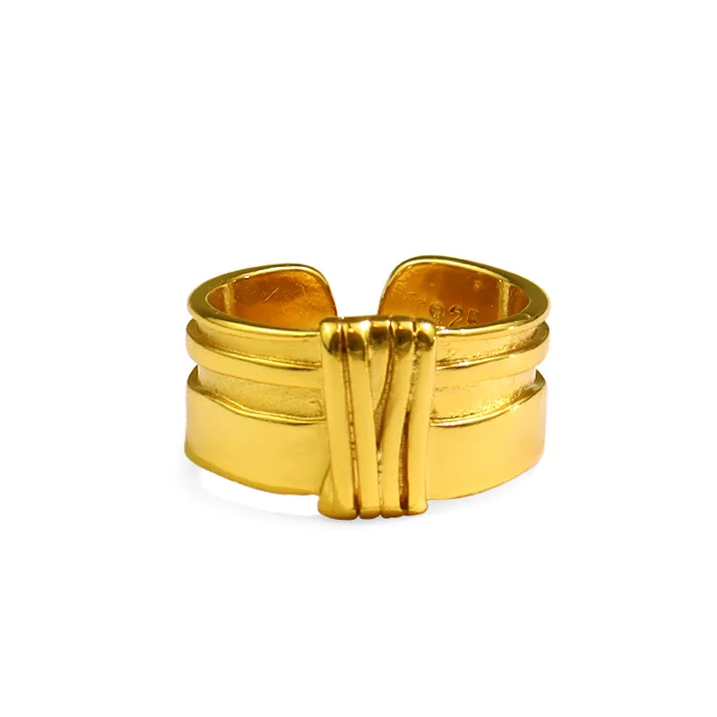 925 Srebro Gładkie, Szerokie Pierścienie W Kolorze Złotym Dla Kobiet Biżuteria Piękny Palec Otwarte Pierścienie Do Partii Prezent Na Urodziny