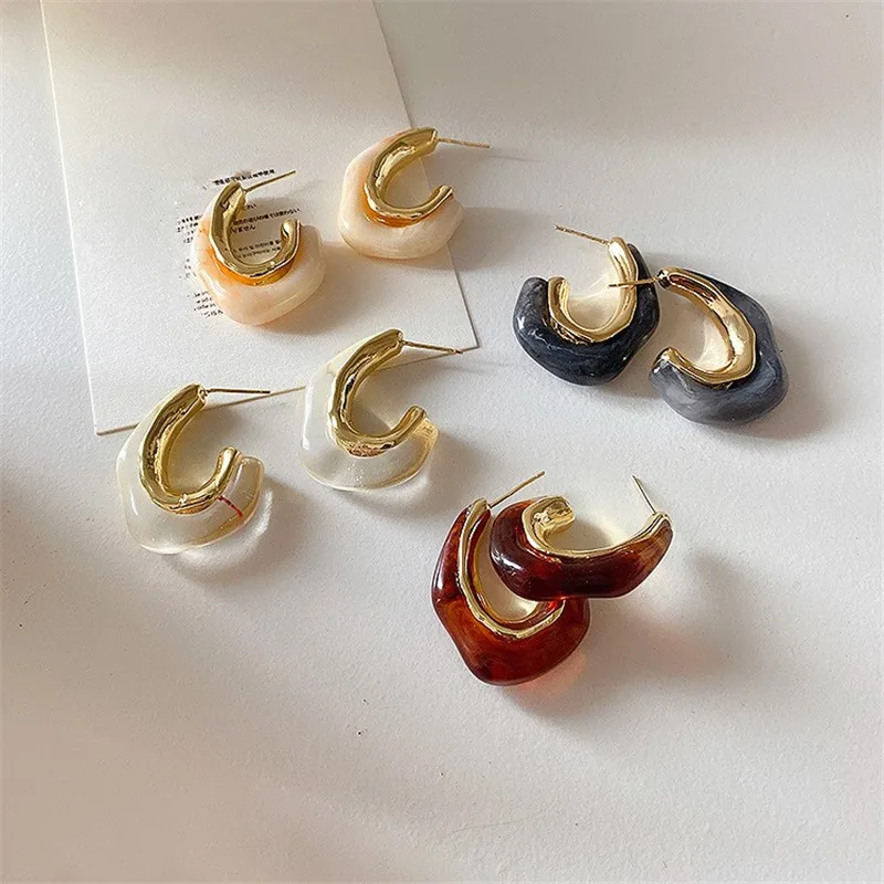 AOMU Nowy Projekt Rocznika Żywicy Hit Kolor Nieregularne Geometryczne Retro Metalowe Kolczyki Dla Kobiet Dziewczyn Mininalist Biżuteria Prezenty