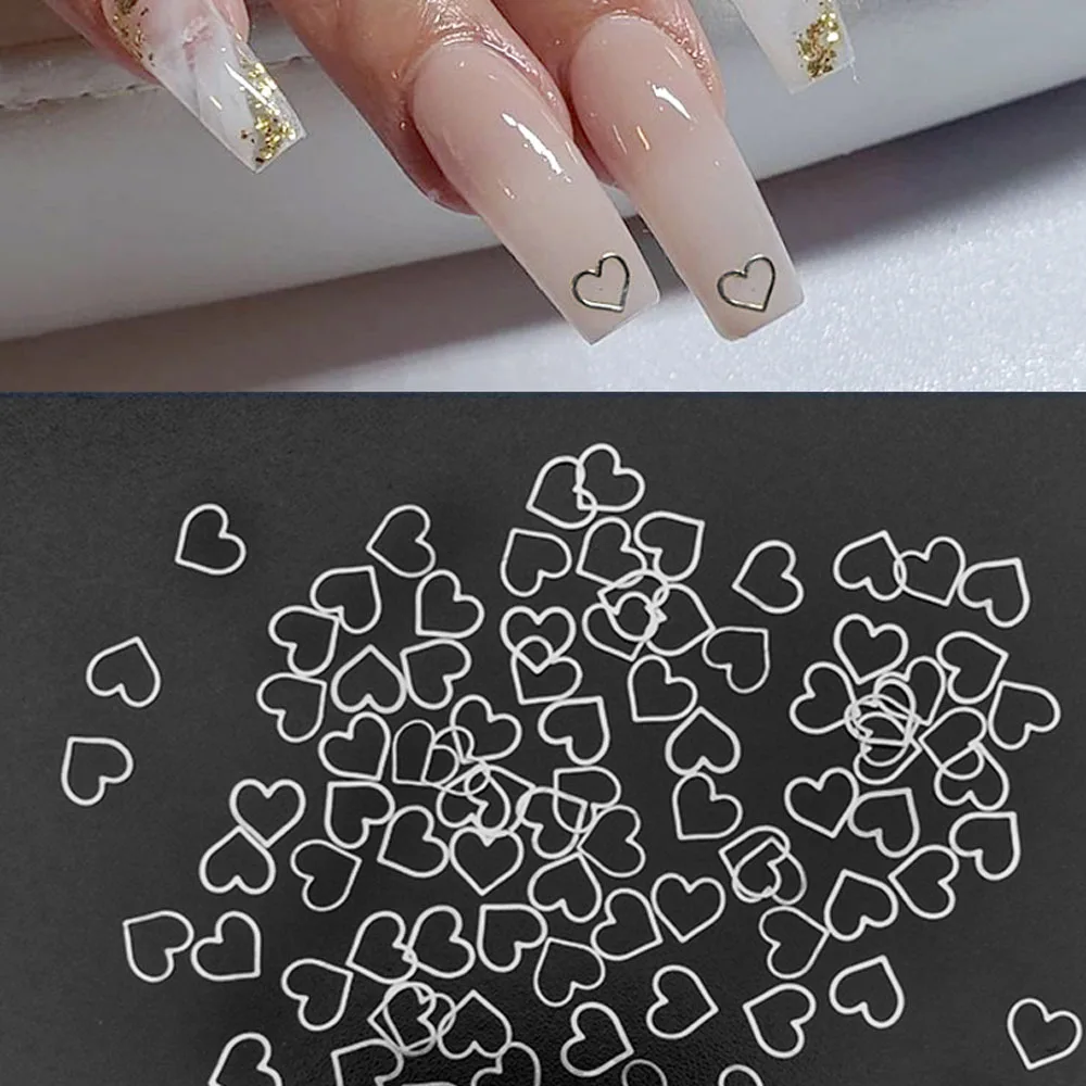 100 Szt./Pakiet Ultra-cienki Metal Love Heart 3D Nail Art Nail Art Decoration Nit Stud Naklejka Zawieszenia DIY Akcesoria Manicure Paznokcie