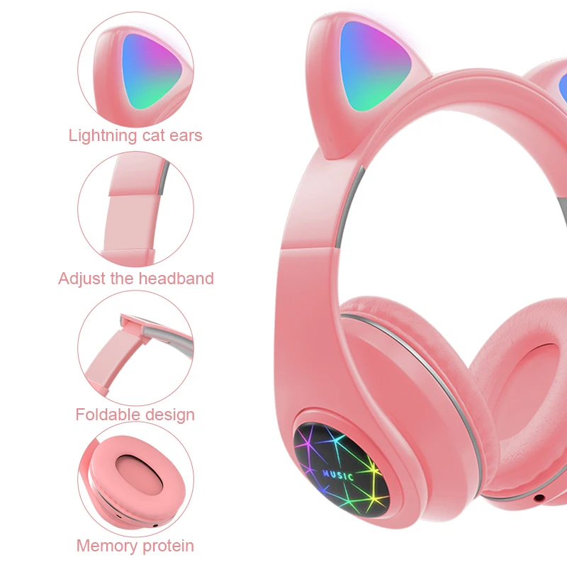 M2 Cute Cat Słuchawki Bezprzewodowe Słuchawki Muisc Stereo Słuchawki Bluetooth Z Mikrofonem Dzieci Córka Słuchawki Zestaw Słuchawkowy