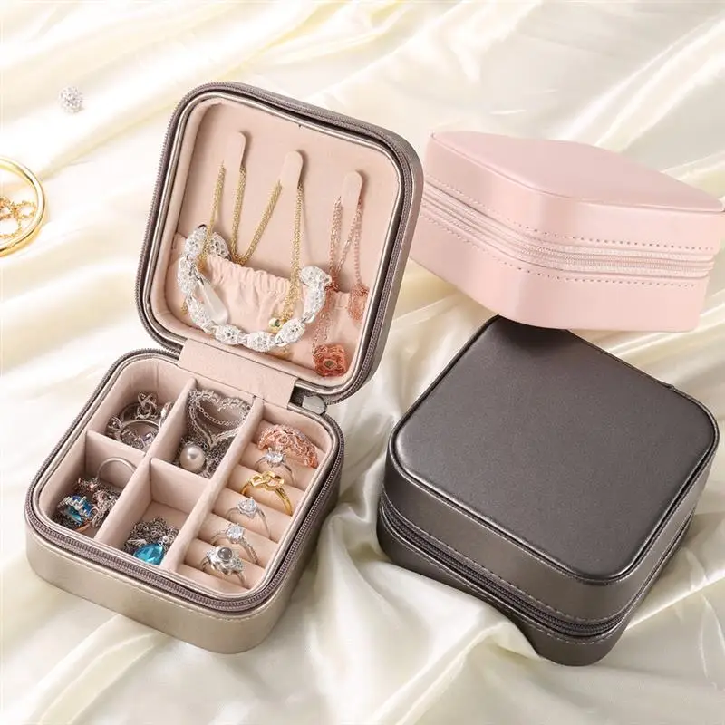 Uniwersalny Organizer Biżuterii Torba Wyświetlacz Podróży Biżuteria Case Skrzyni Przenośne Pudełko Z Biżuterią Przycisk Skóra Bagażu Zamek