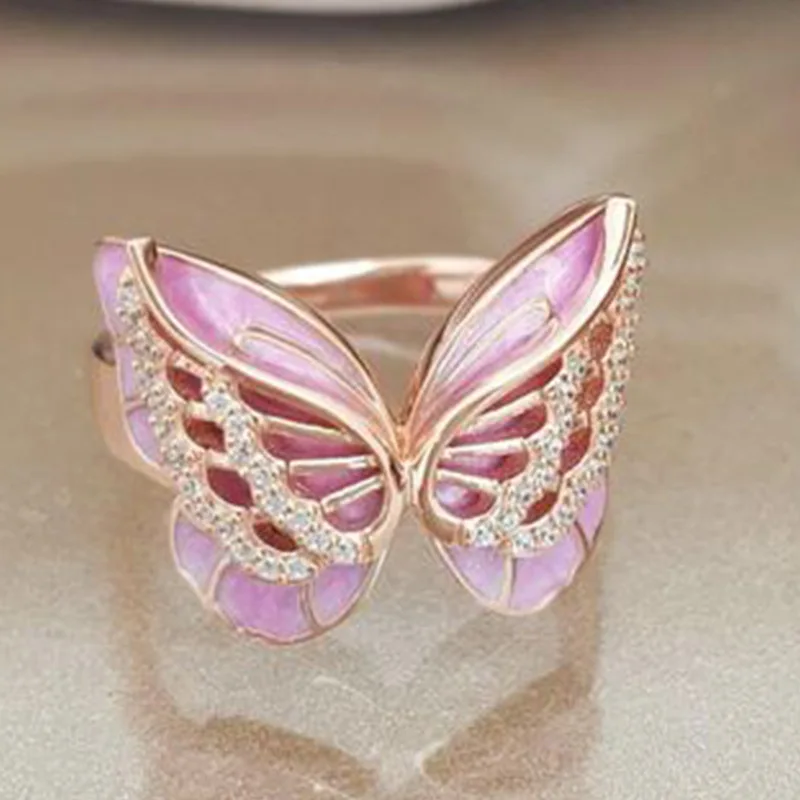 Różowe Pierścienie Motyle dla Dziewczyn nastoletnich, aby być Zgodne z Najlepszym Przyjacielem Pierścionek Zaręczynowy Błyszczącą Cyrkonią panna Młoda Zaręczynowy Obietnica Pierścienie Kobiety