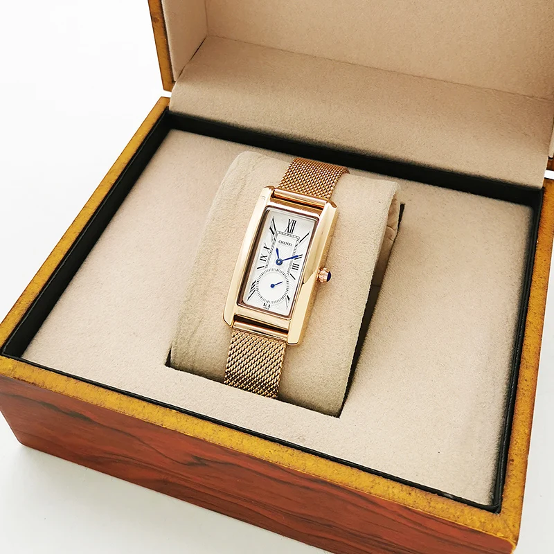 CHENXI Damskie Zegarki Luksusowe Kwadratowe Różowe Złoto Siatkowy Pasek Damski Zegarek Mody Zegarek Kwarcowy Dla Kobiet Bransoletka Zegarek Reloj Mujer