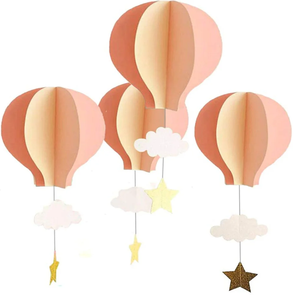 4szt 3D Papierowe Ozdoby Papierowy Balon na Gorące powietrze Chmura Wisi Dekoracyjny Wystrój Wisiorek dla baby shower Urodziny Ślub Deco