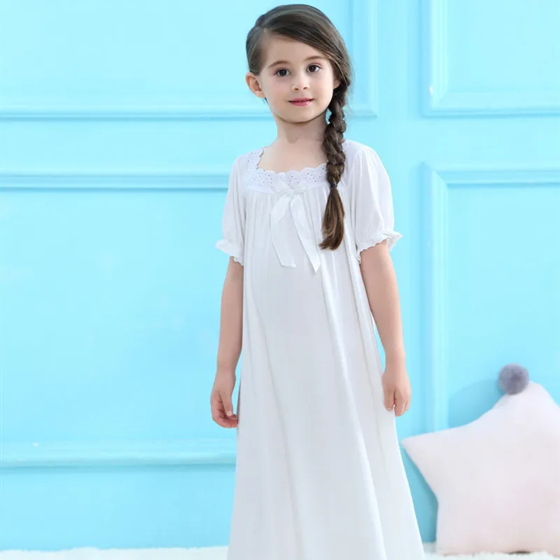 Dziewczyny Biała Piżama Dla Dzieci Księżniczka Koronki Koszula Nocna Sukienka Letnia Dziewczyna Miękka Bawełna Rękaw Piżamy Nastolatek Piżama Dziecięca Domowa Odzież