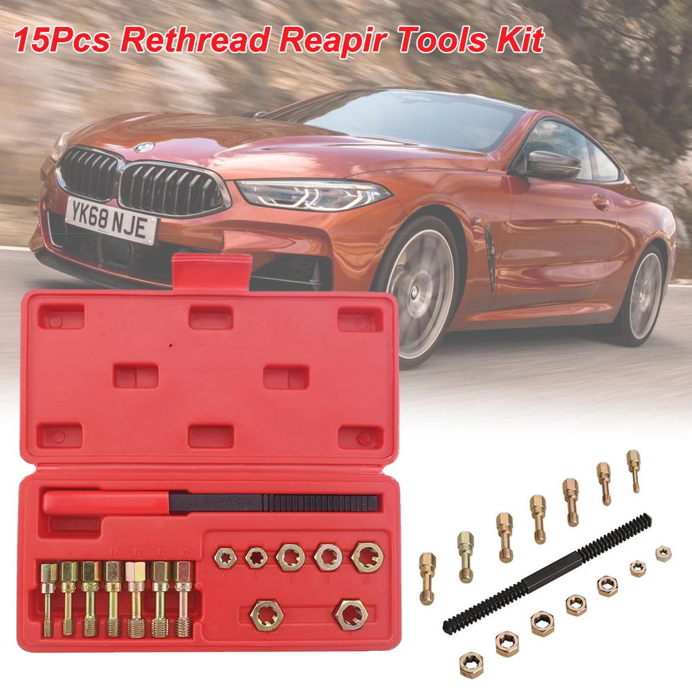 15шт Rethread Reapir Tools Kit Metric Thread File Metric Rethreader Taps & Dies Handheld Repair tools set