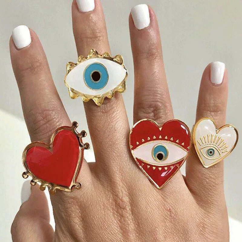 2021 Nowa Moda Vintage, Demon Oko Pierścień dla Kobiet, Metalowe, Otwierając Pierścionki Damskie Kolorowe Przesadzone Geometryczne Pierścienie Biżuteria Prezenty