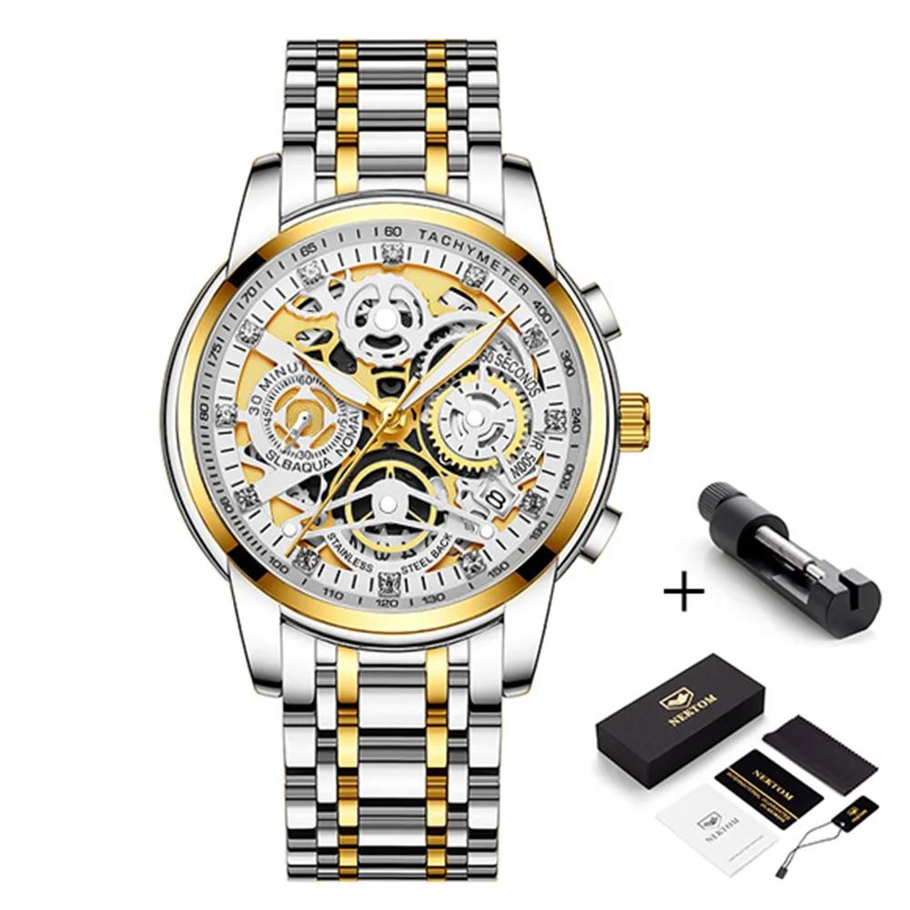 2021 Dorywczo zegarki męskie Luksusowe Biznesowych Złote Męskie Zegarek Ze Stali Nierdzewnej Wodoodporny Chronograf Prezent dla Mężczyzn Relogio Masculio