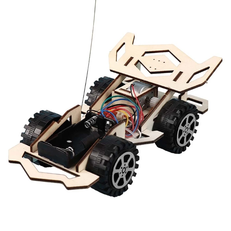 Drewniane Elektryczne Modele Samochodów Bloki DIY Handmade Dzieci Złożenie Zabawki Nauka Zestaw L9CD