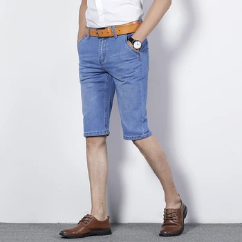 2021 Lato Nowe Męskie Jeansowe Szorty Moda Styl Klasyczny Jasny Niebieski Elastyczny Jednolity Kolor Codzienne Krótkie Slim fit Jeansy Męskie Marki