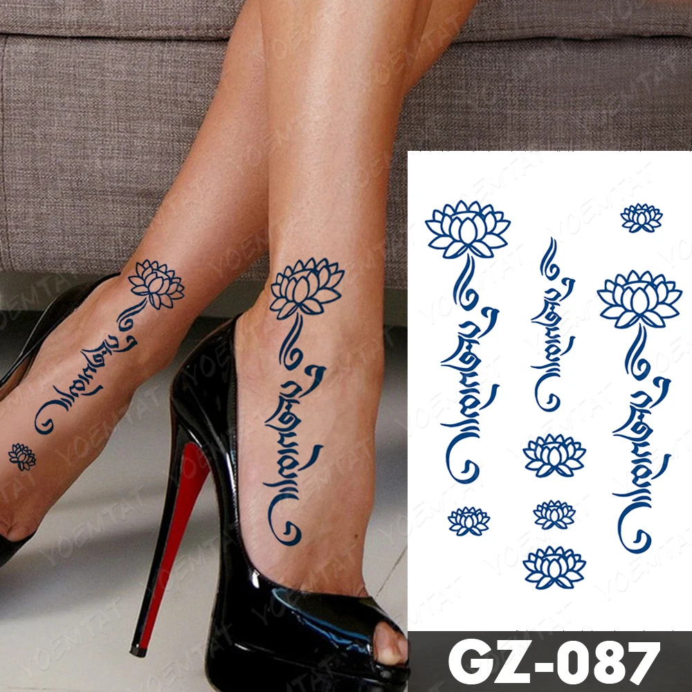 Sok Ink Tattoo Body Art Wytrzymały, Wodoodporny Tymczasowy Tatuaż Naklejka Sanskryt Lotos Tatuaż Ręka Fałszywe Mini Tatuaż Kobiety Mężczyźni