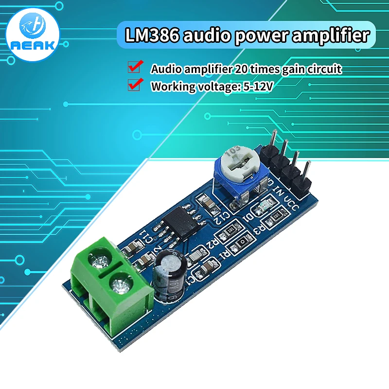 LM386 wzmacniacz audio moduł 200-krotny wzmacniacz wzmocnienia opłata mono wzmacniacz mocy 5 W-12 v Wejście