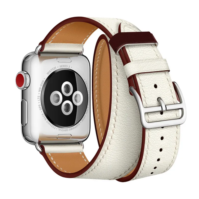 Pasek do zegarka Apple Watch Series 4 40/44 mm Naturalny Skórzany Pasek Doule Tour Pasek Do zegarka Apple Series 3 2 1 Herm Bransoletka na Nadgarstku